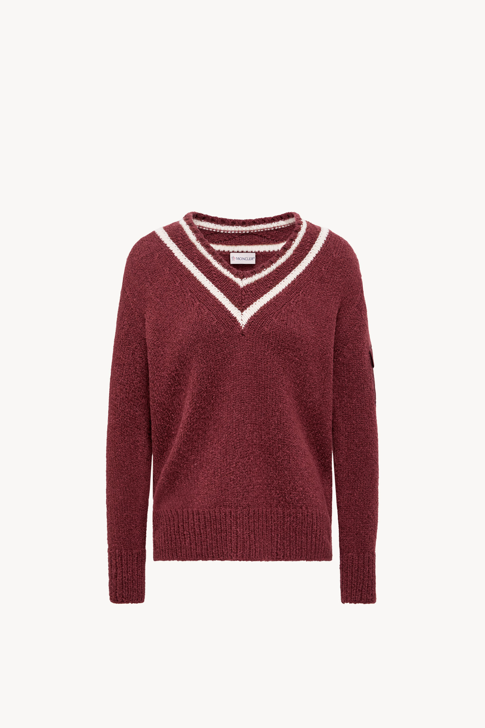 Padded V-Neck Cotton & Wool Blend Sweater Women Burgundy Moncler 2
